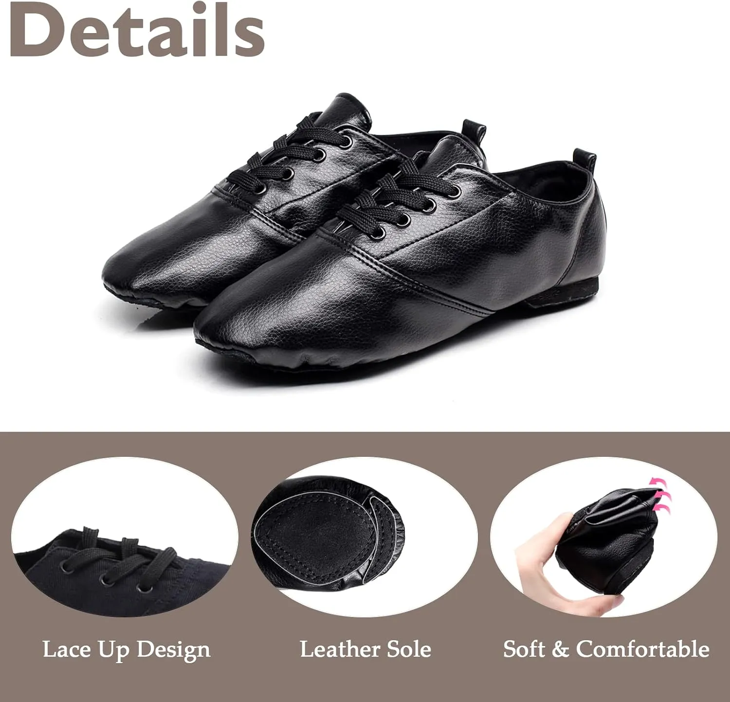 PU Leather Jazz Shoes for Women, Black Soft Jazz Dance Shoes for Women/Men/Big Kids/Girls/Adults, Yoga Practice Shoes for Dancing