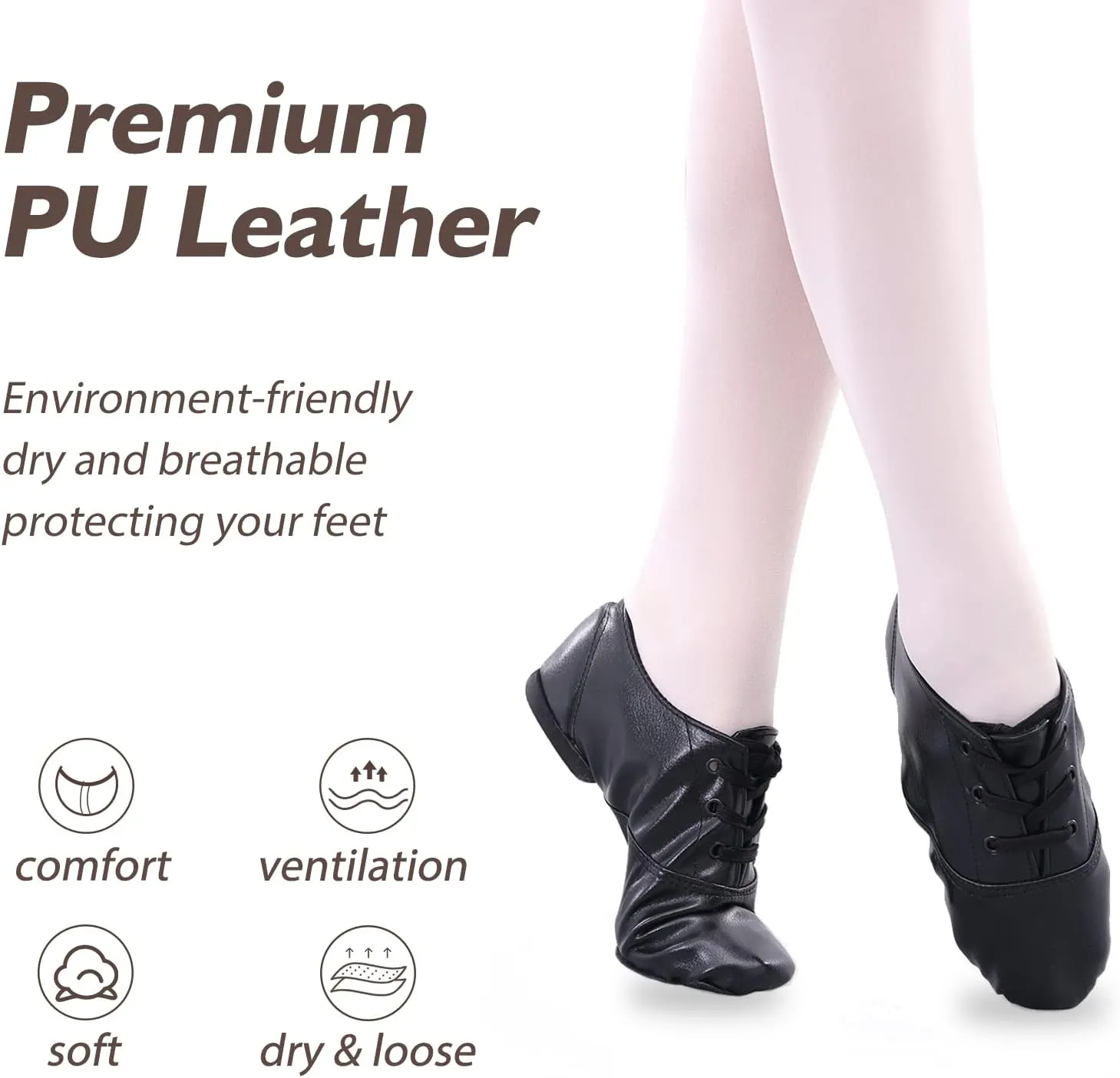 PU Leather Jazz Shoes for Women, Black Soft Jazz Dance Shoes for Women/Men/Big Kids/Girls/Adults, Yoga Practice Shoes for Dancing