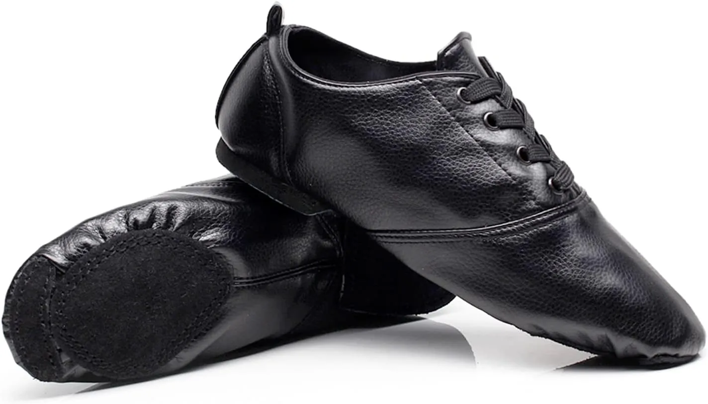PU Leather Jazz Shoes for Women, Black Soft Jazz Dance Shoes for Women/Men/Big Kids/Girls/Adults, Yoga Practice Shoes for Dancing