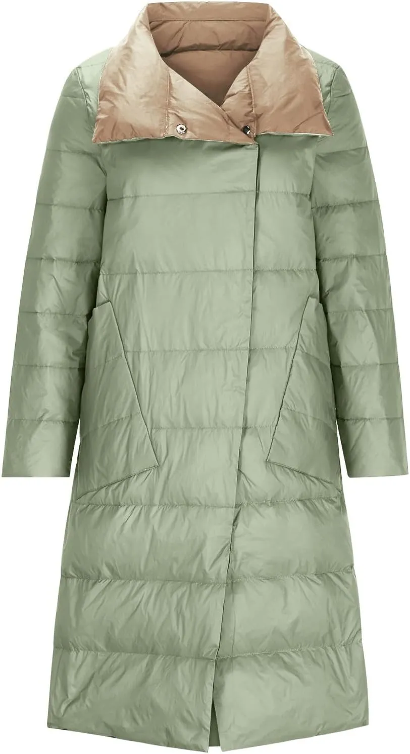 Puffer Jacket Womens Long Lightweight Winter Warm down Coat Button down Casual Fashion Comfy Windproof Quilted Jacket