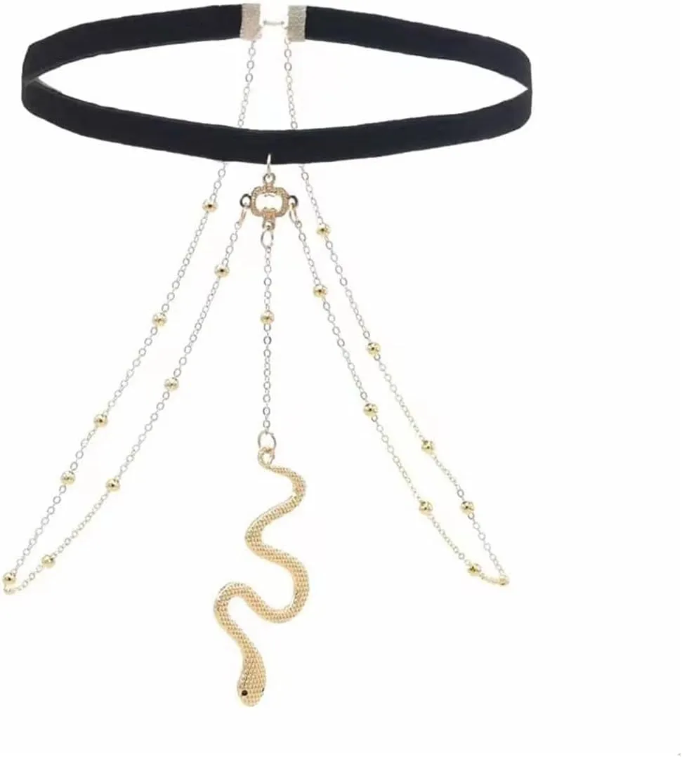 Punk Gold Snake Necklace Choker Pendant for Women Snake Leg Chains,Y2k Snake Layered Necklaces Body Chains Thigh Chains for Summer Beach Accessories