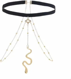 Punk Gold Snake Necklace Choker Pendant for Women Snake Leg Chains,Y2k Snake Layered Necklaces Body Chains Thigh Chains for Summer Beach Accessories