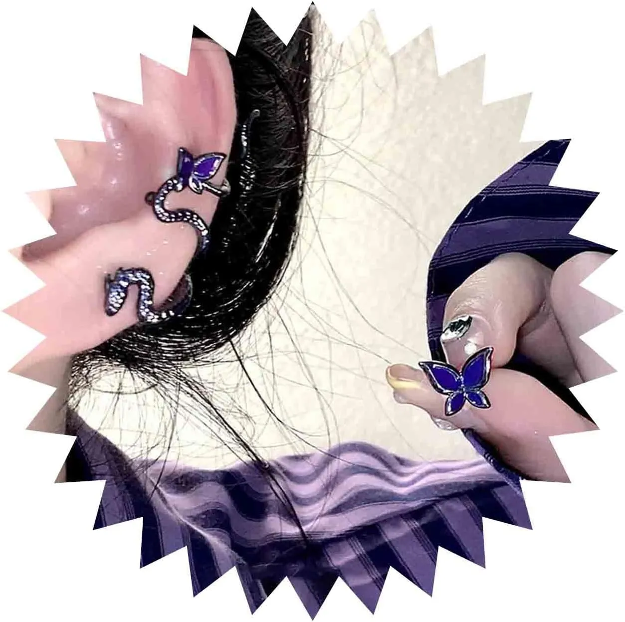 Punk Snake Ear Cuff Earrings Snake Cuff Climber Earrings Serpent Cuff Wrap Earrings Black Snake Cartilage Cuff Earrings Purple Butterfly Stud Earrings Butterfly Crawler Cuff Earrings Jewelry