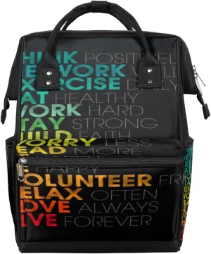 Quotes Letters Diaper Bag Tote Large Capacity Waterproof with Adjustable Shoulder Strap and Pram Straps Mommy Bag for Hospital Beach Weekender Travel