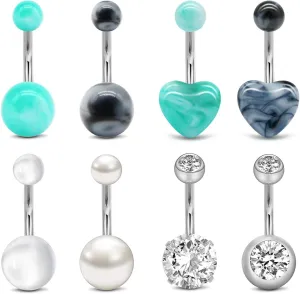 QWALIT Belly Button Rings 14G Surgical Steel Belly Rings CZ Opal Navel Piercing Jewelry for Women Girls 3/8" 10mm Silver Rose Gold