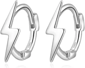 Reffeer Solid 925 Sterling Silver Lightning Bolt Hoop Earrings for Women Teens Lightning Hoop Earrings Cartilage Huggie Earrings