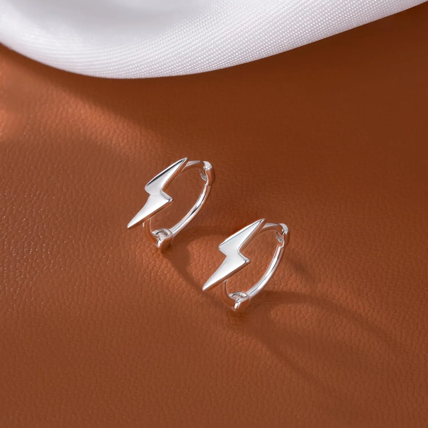 Reffeer Solid 925 Sterling Silver Lightning Bolt Hoop Earrings for Women Teens Lightning Hoop Earrings Cartilage Huggie Earrings