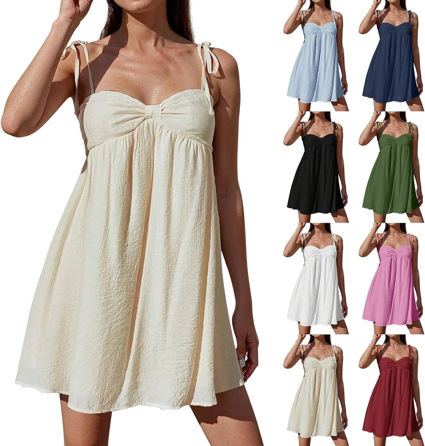 Resort Dresses for Women 2025 Vacation Beach Spaghetti Strap Mini Sundress Summer Cute A Line Ruffle Babydoll Dress