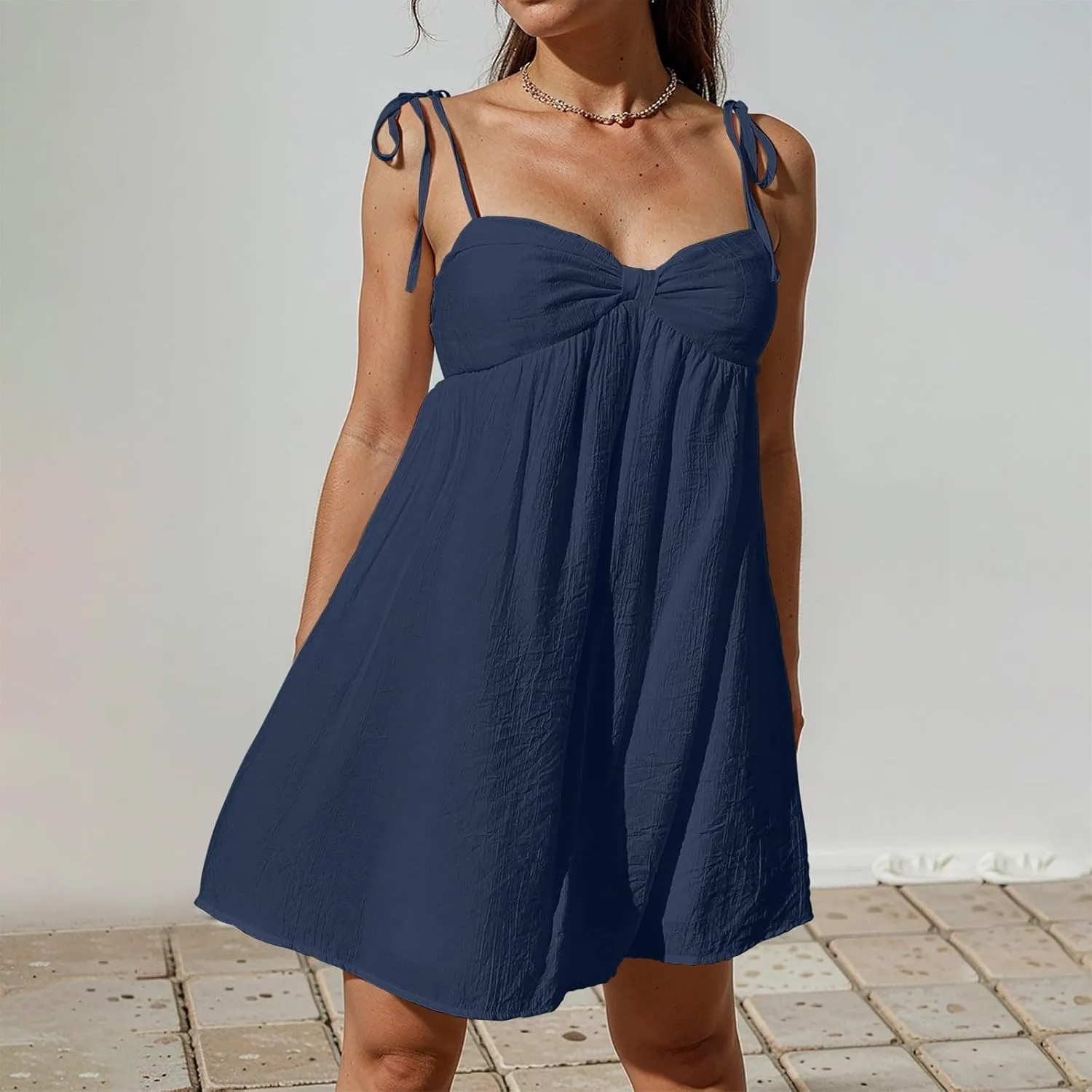 Resort Dresses for Women 2025 Vacation Beach Spaghetti Strap Mini Sundress Summer Cute A Line Ruffle Babydoll Dress