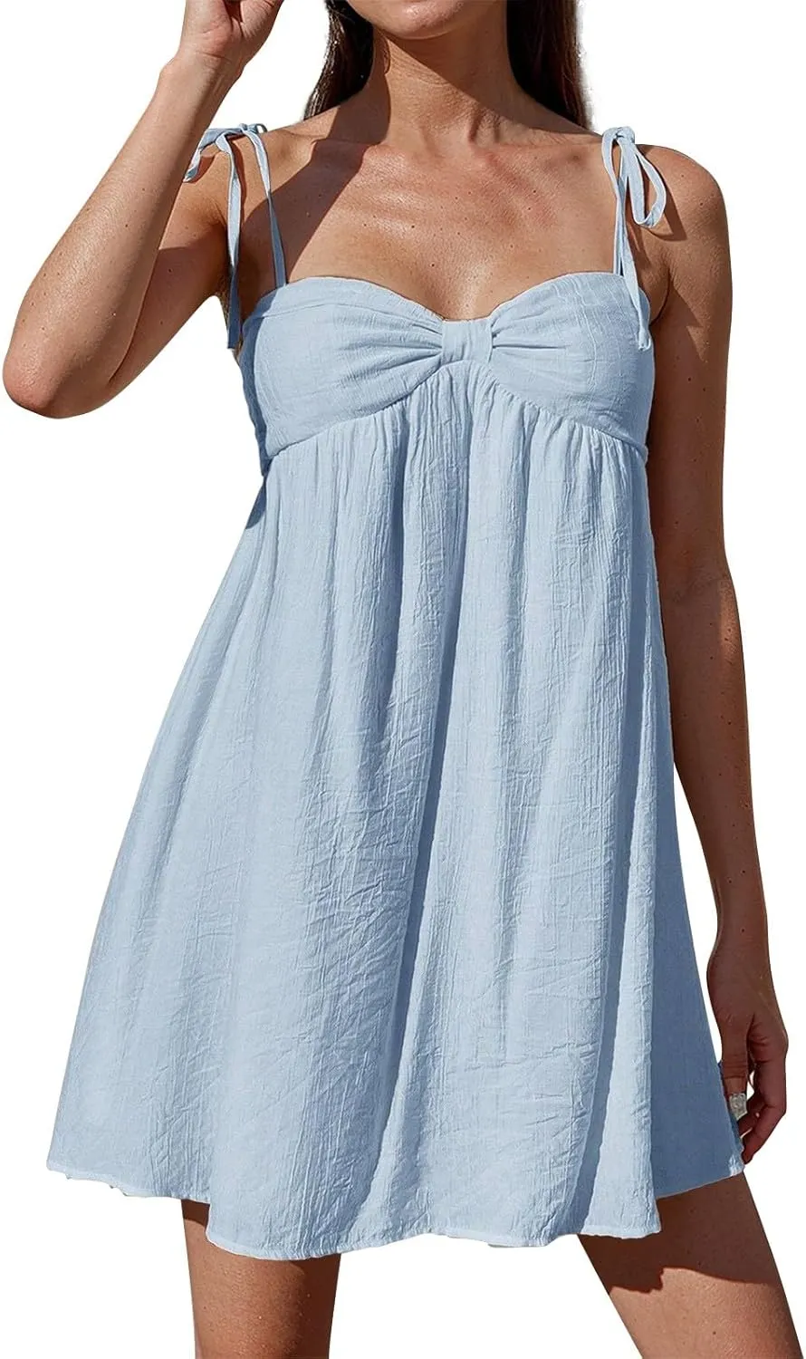 Resort Dresses for Women 2025 Vacation Beach Spaghetti Strap Mini Sundress Summer Cute A Line Ruffle Babydoll Dress