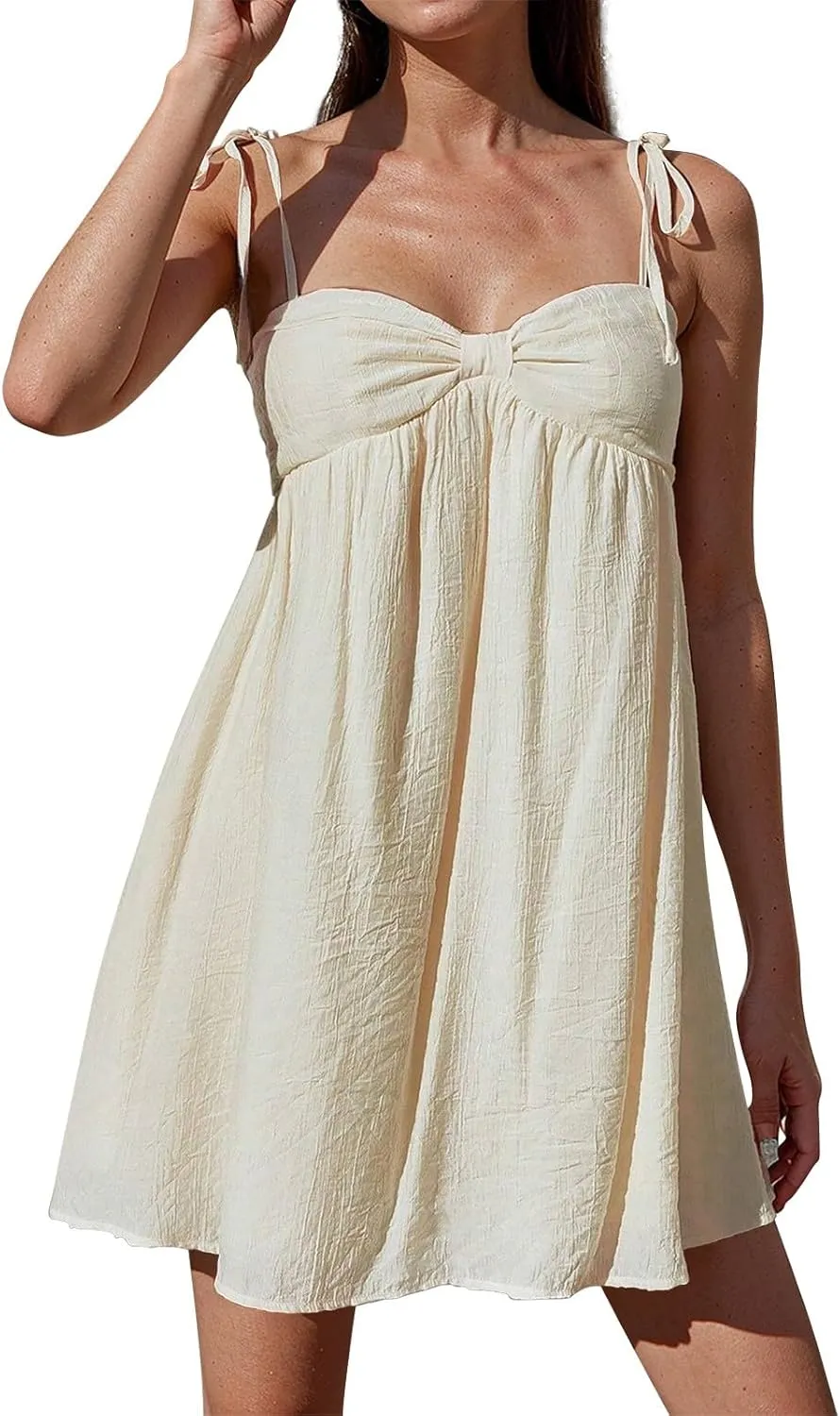 Resort Dresses for Women 2025 Vacation Beach Spaghetti Strap Mini Sundress Summer Cute A Line Ruffle Babydoll Dress