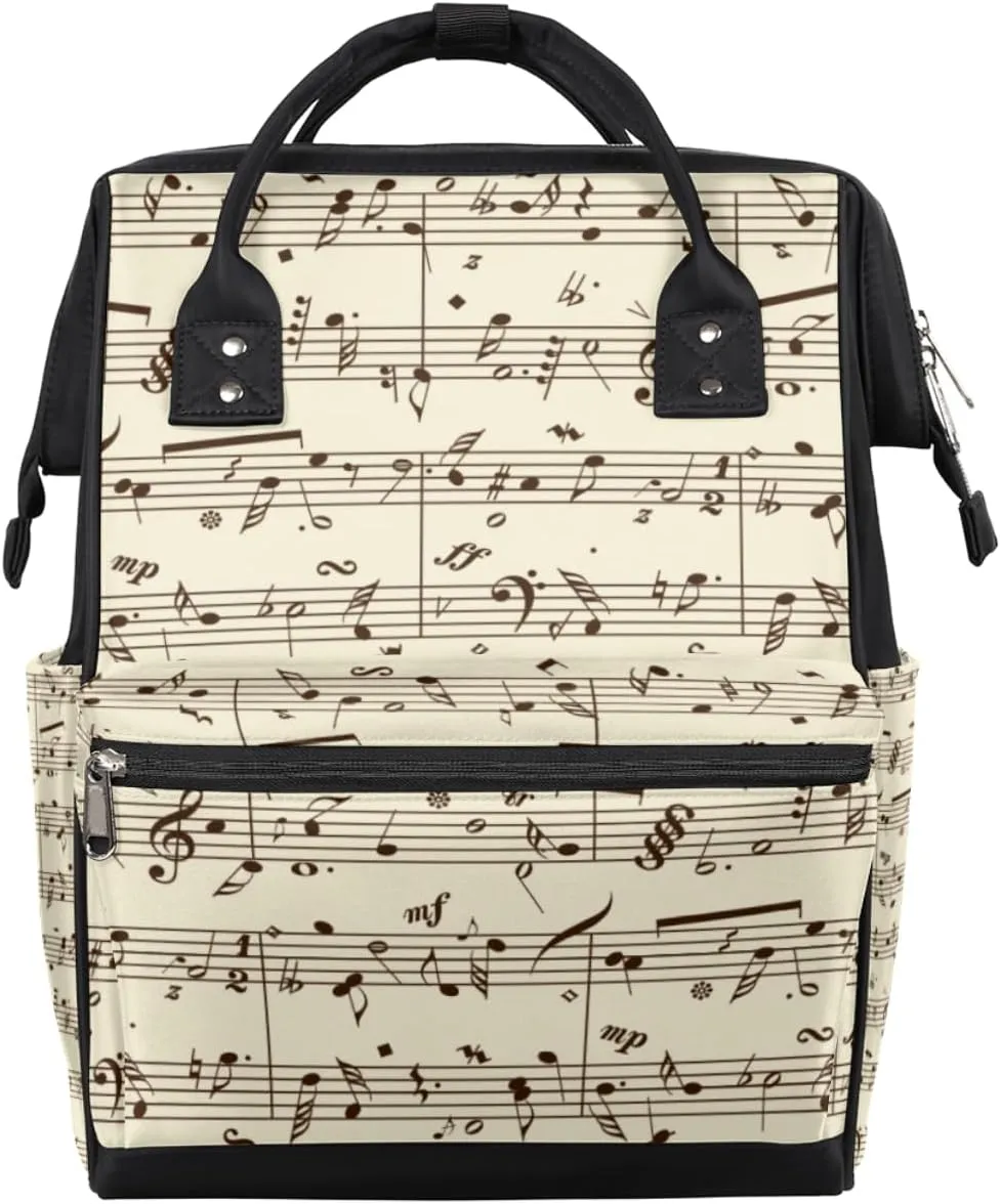 Retro Sheet Music Diaper Bag Tote Large Capacity Waterproof with Adjustable Shoulder Strap and Pram Straps Mommy Bag for Hospital Beach Weekender Travel