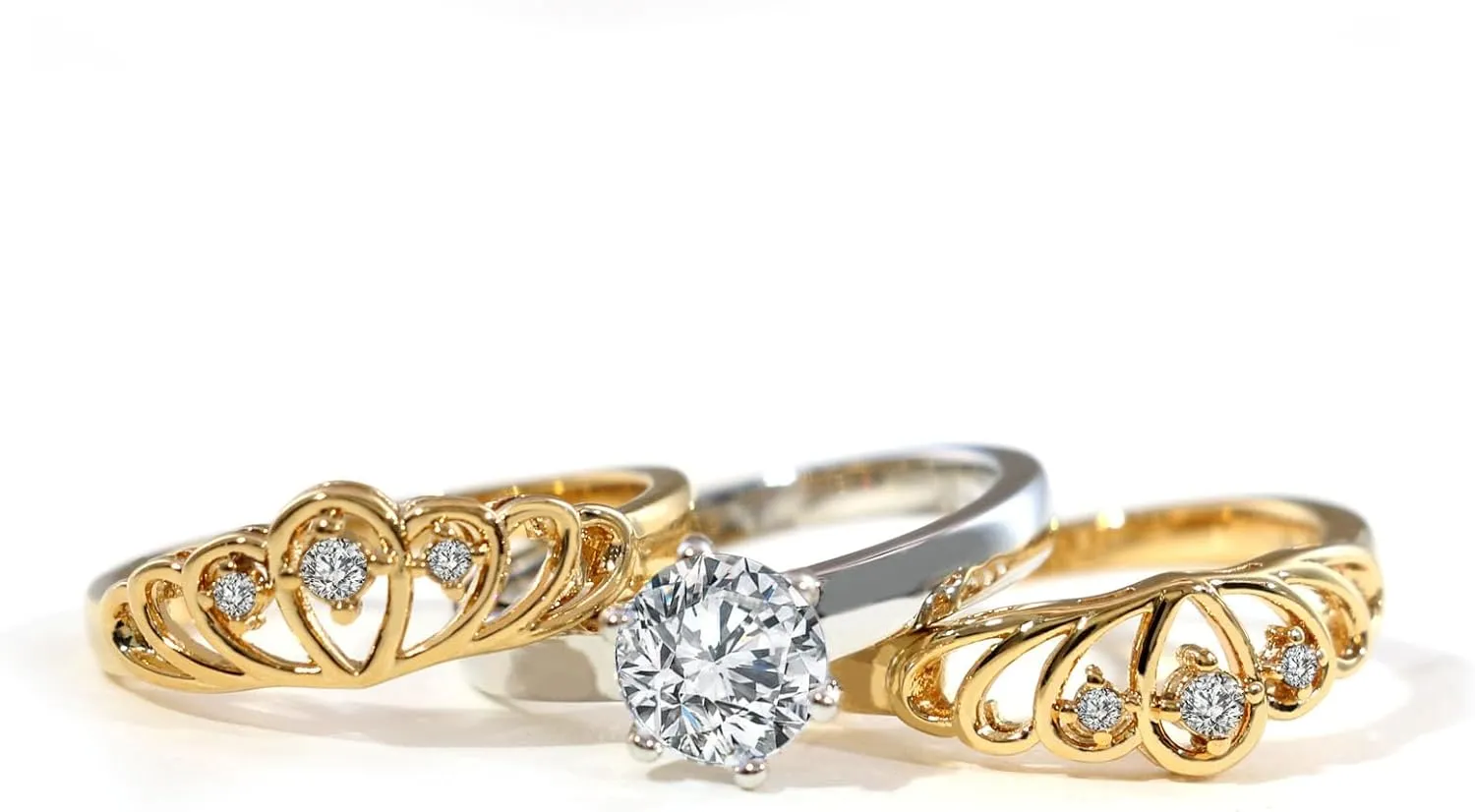 ringheart Couple Rings Black Matching Rings Crown Ring Women Wedding Ring Sets for Him and Her