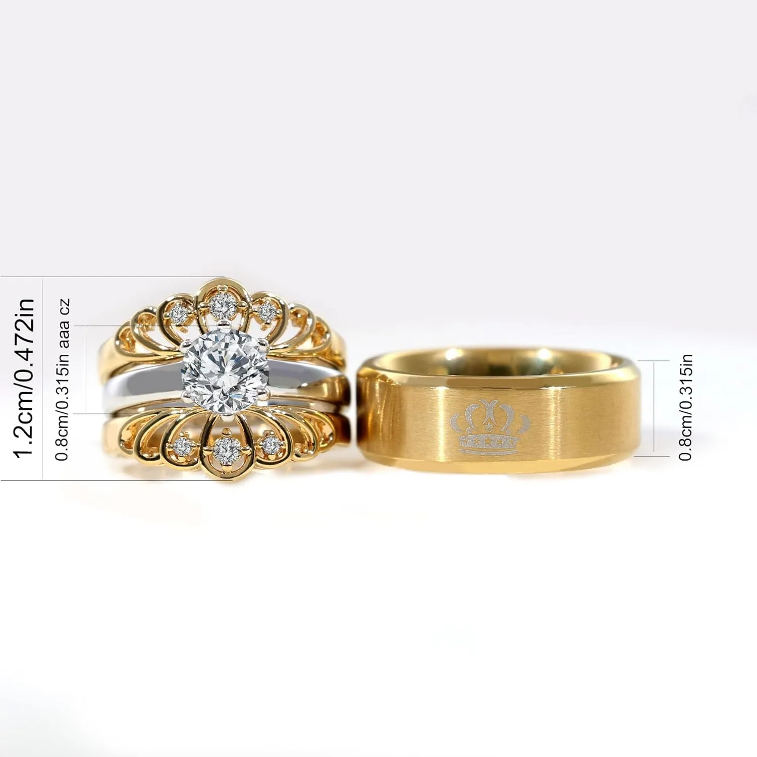 ringheart Couple Rings Black Matching Rings Crown Ring Women Wedding Ring Sets for Him and Her