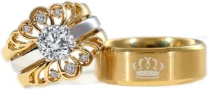 ringheart Couple Rings Black Matching Rings Crown Ring Women Wedding Ring Sets for Him and Her