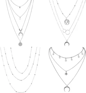 RINHOO FRIENDSHIP 4-6Pcs Multiple Layered Necklaces for Women Choker Necklace with Moon Star Coin Gold Sliver Chain Necklace Jewelry for Women
