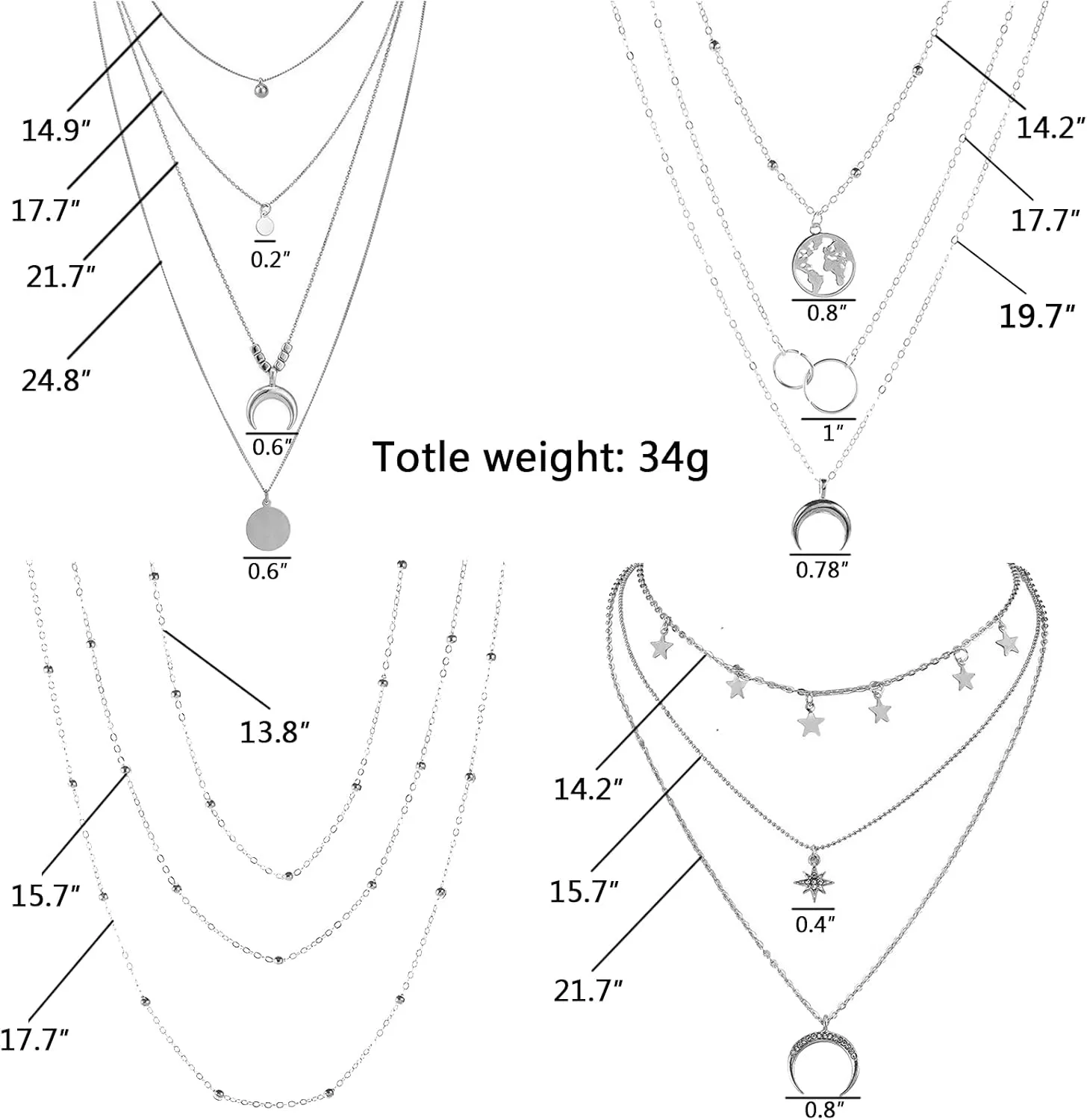 RINHOO FRIENDSHIP 4-6Pcs Multiple Layered Necklaces for Women Choker Necklace with Moon Star Coin Gold Sliver Chain Necklace Jewelry for Women