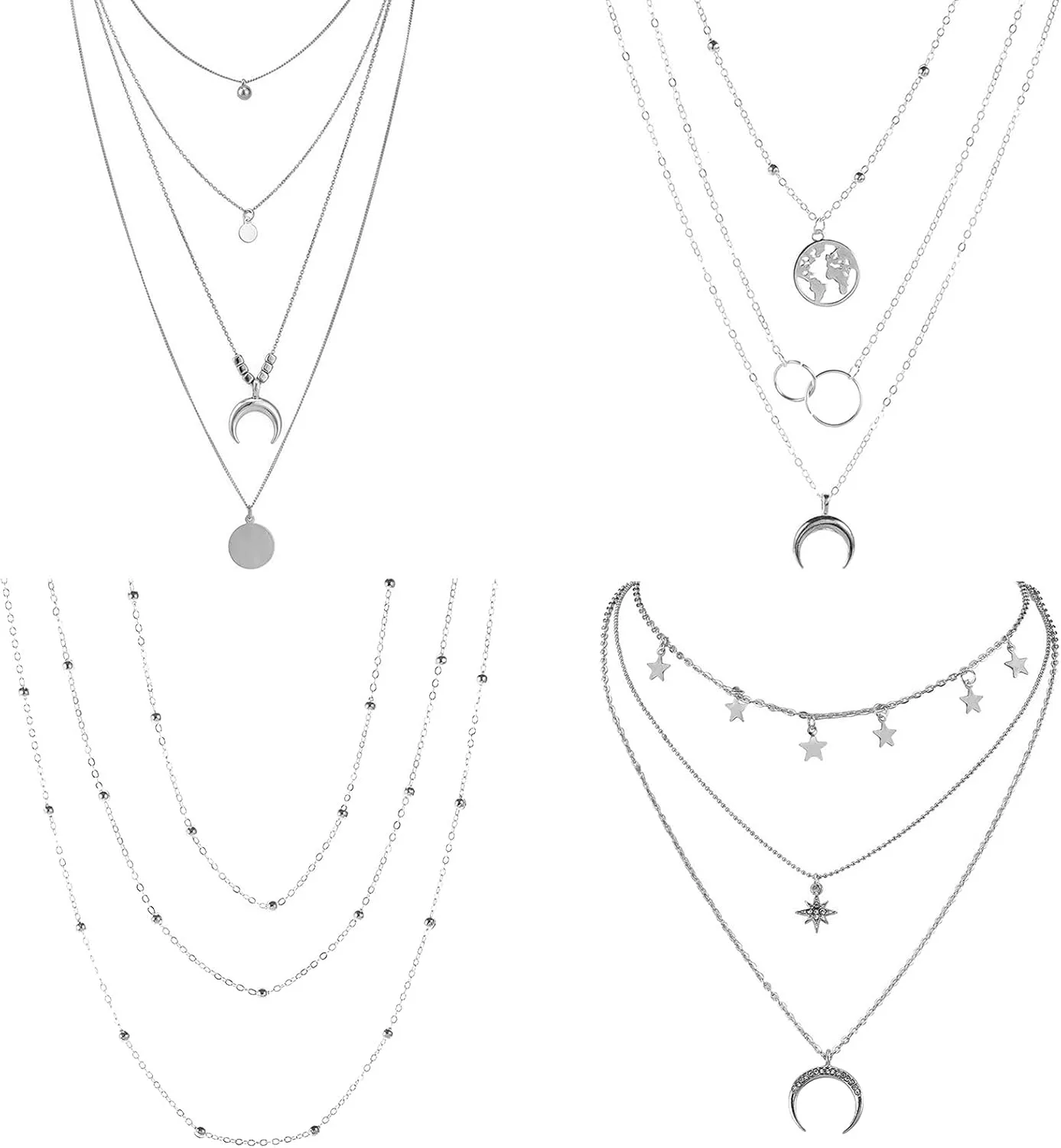 RINHOO FRIENDSHIP 4-6Pcs Multiple Layered Necklaces for Women Choker Necklace with Moon Star Coin Gold Sliver Chain Necklace Jewelry for Women