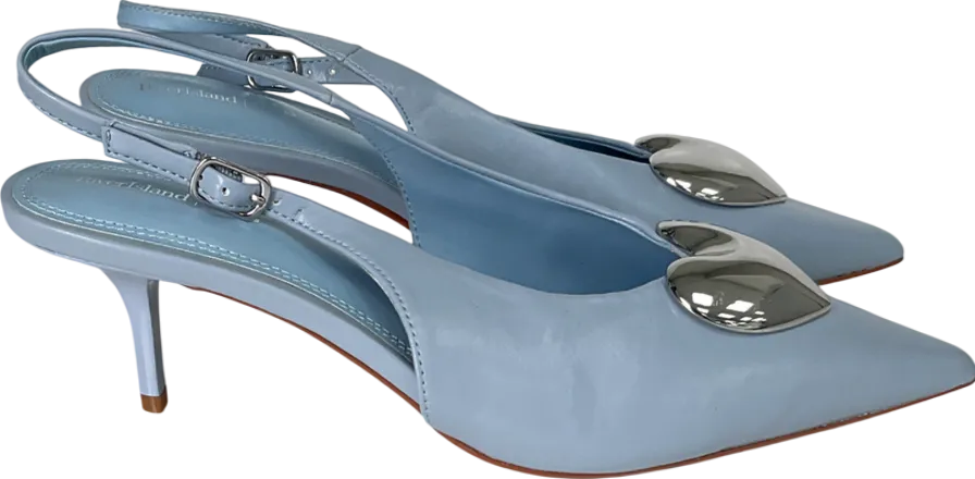 River Island Blue Heart Sling Back Heeled Court Shoes UK 7 EU 40 