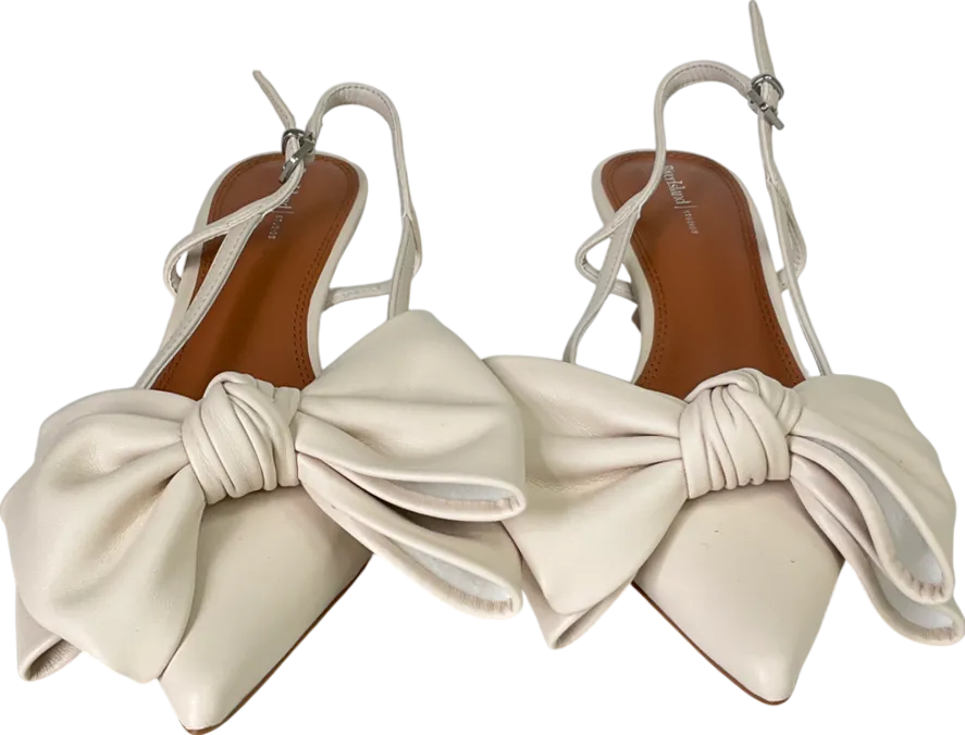 River Island Cream Raffia Sling Back Bow Heeled Court Shoes UK 7 EU 40 