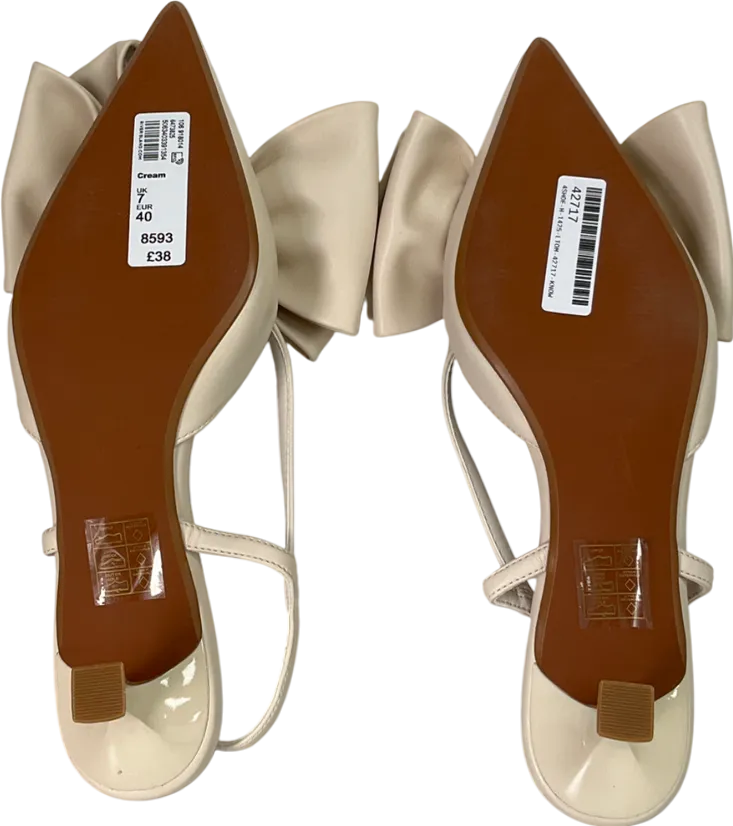 River Island Cream Raffia Sling Back Bow Heeled Court Shoes UK 7 EU 40 