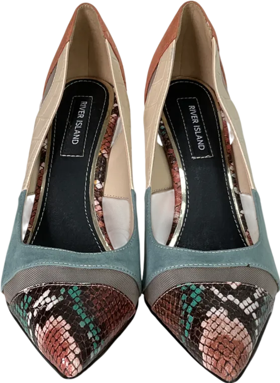 River Island Multicoloured Panel Heeled Court Heels UK 7 EU 40 