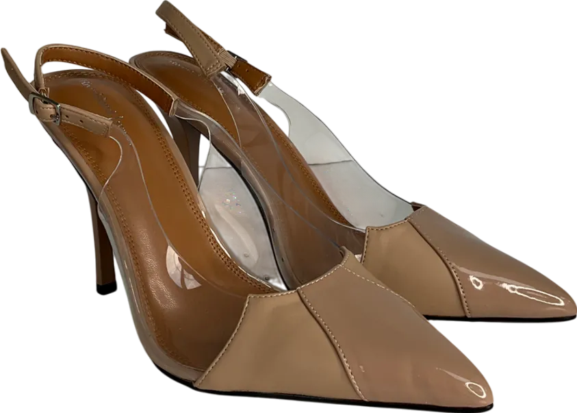 River Island Nude Beige Perspex Sling Back Heeled Court Shoes UK 8 EU 41 