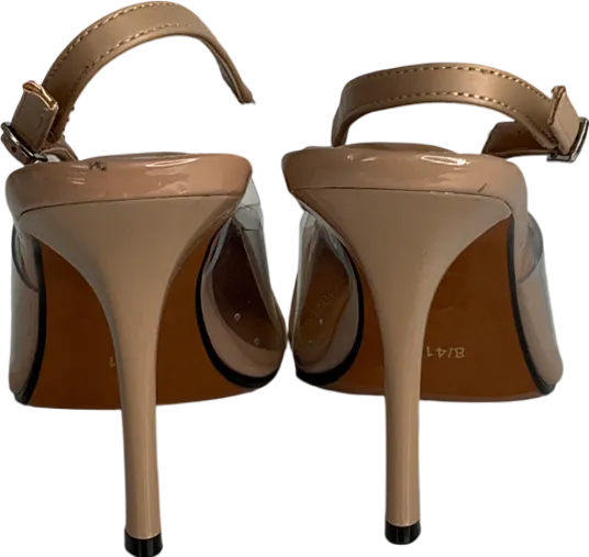 River Island Nude Beige Perspex Sling Back Heeled Court Shoes UK 8 EU 41 