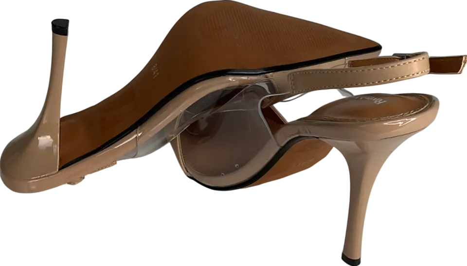 River Island Nude Beige Perspex Sling Back Heeled Court Shoes UK 8 EU 41 