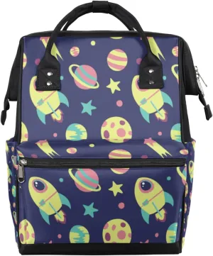 Rocket And Earth Diaper Bag Tote Large Capacity Waterproof with Adjustable Shoulder Strap and Pram Straps Mommy Bag for Hospital Beach Weekender Travel