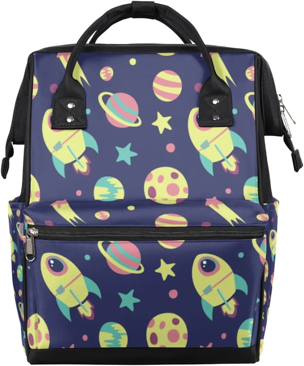 Rocket And Earth Diaper Bag Tote Large Capacity Waterproof with Adjustable Shoulder Strap and Pram Straps Mommy Bag for Hospital Beach Weekender Travel