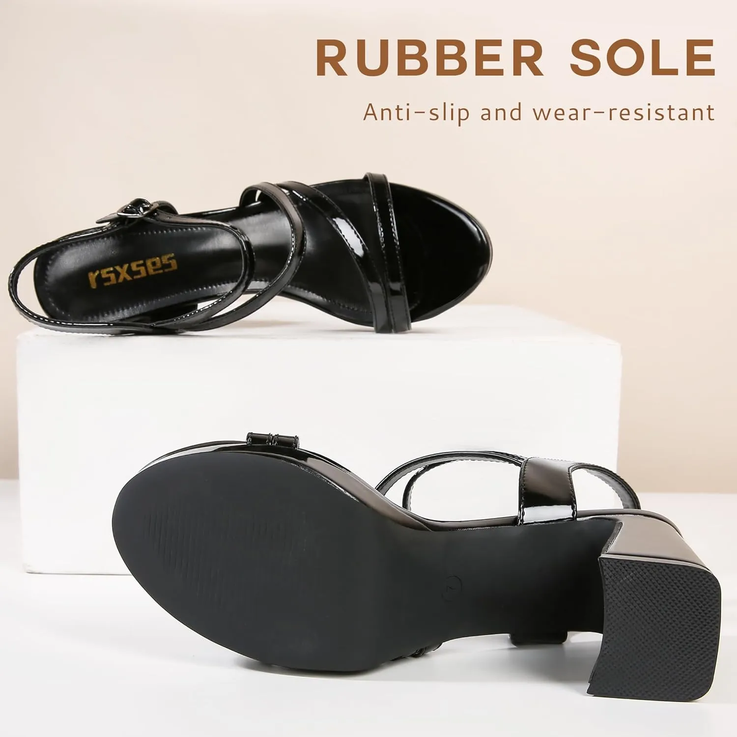rsxses Platform Chunky Heels for Women Ankle Strap Heels Strappy Sandals with Open Toe Wedding Prom Bridal Women Dress Shoes