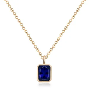 Sapphire Necklace 14K Gold Necklaces Dainty Rectangle Necklace Birthstone Necklace Navy Blue Pendant Necklaces for Women