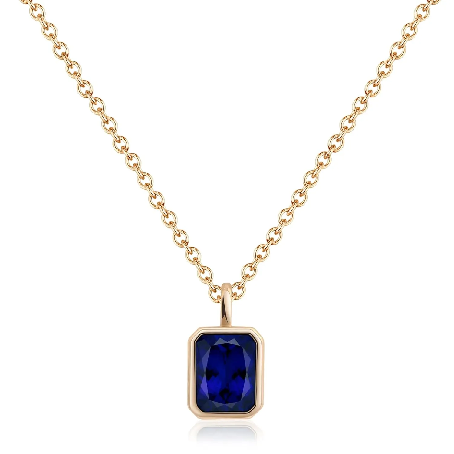 Sapphire Necklace 14K Gold Necklaces Dainty Rectangle Necklace Birthstone Necklace Navy Blue Pendant Necklaces for Women