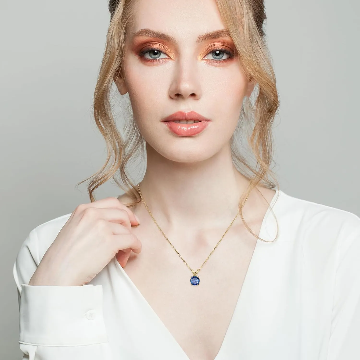Sapphire Necklace 14K Gold Necklaces Dainty Round Necklace Birthstone Necklace Navy Blue Pendant Necklaces for Women