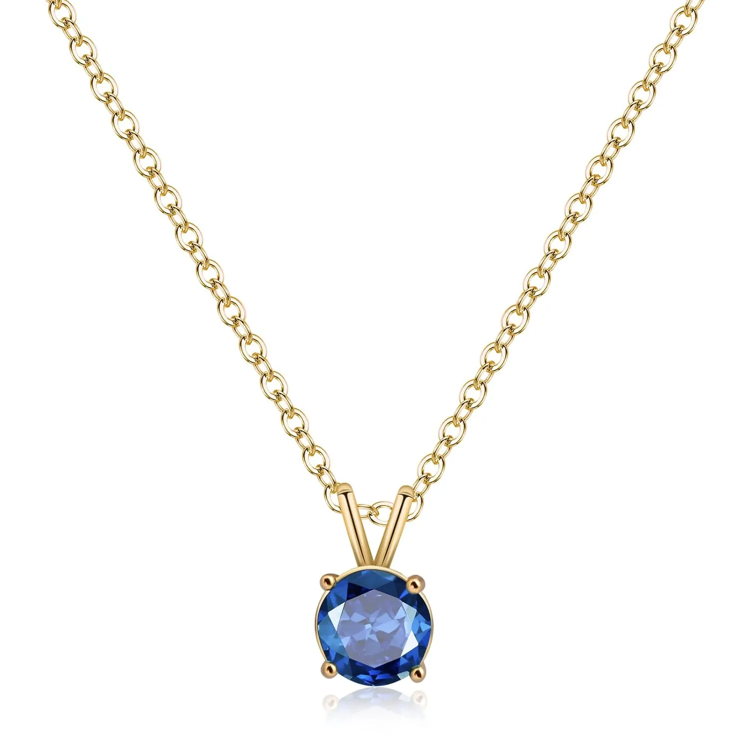 Sapphire Necklace 14K Gold Necklaces Dainty Round Necklace Birthstone Necklace Navy Blue Pendant Necklaces for Women