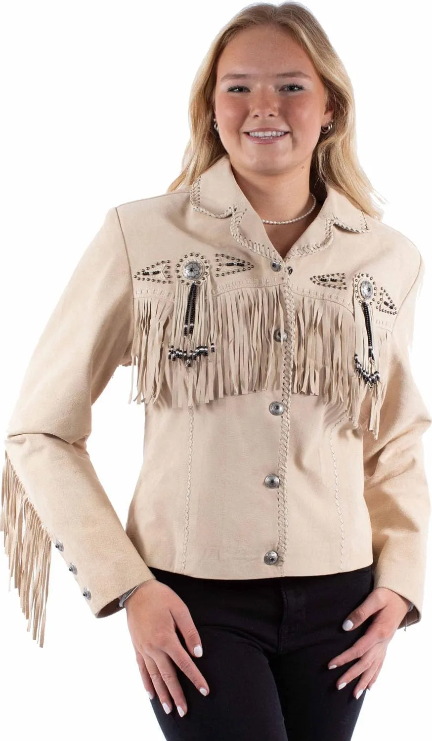 Scully Ladies Beaded Fringe Jacket Sand XS