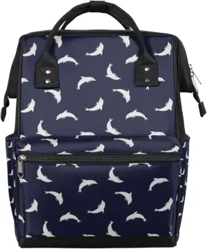 Sea Animals Dolphin Silhouette Diaper Bag Tote Large Capacity Waterproof with Adjustable Shoulder Strap and Pram Straps Mommy Bag for Hospital Beach Weekender Travel