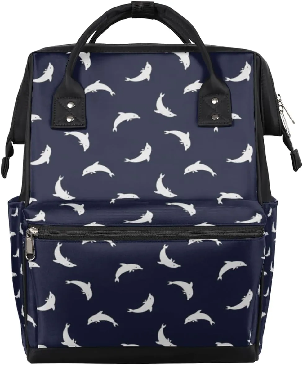 Sea Animals Dolphin Silhouette Diaper Bag Tote Large Capacity Waterproof with Adjustable Shoulder Strap and Pram Straps Mommy Bag for Hospital Beach Weekender Travel