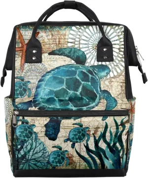 Sea Turtles Diaper Bag Tote Large Capacity Waterproof with Adjustable Shoulder Strap and Pram Straps Mommy Bag for Hospital Beach Weekender Travel