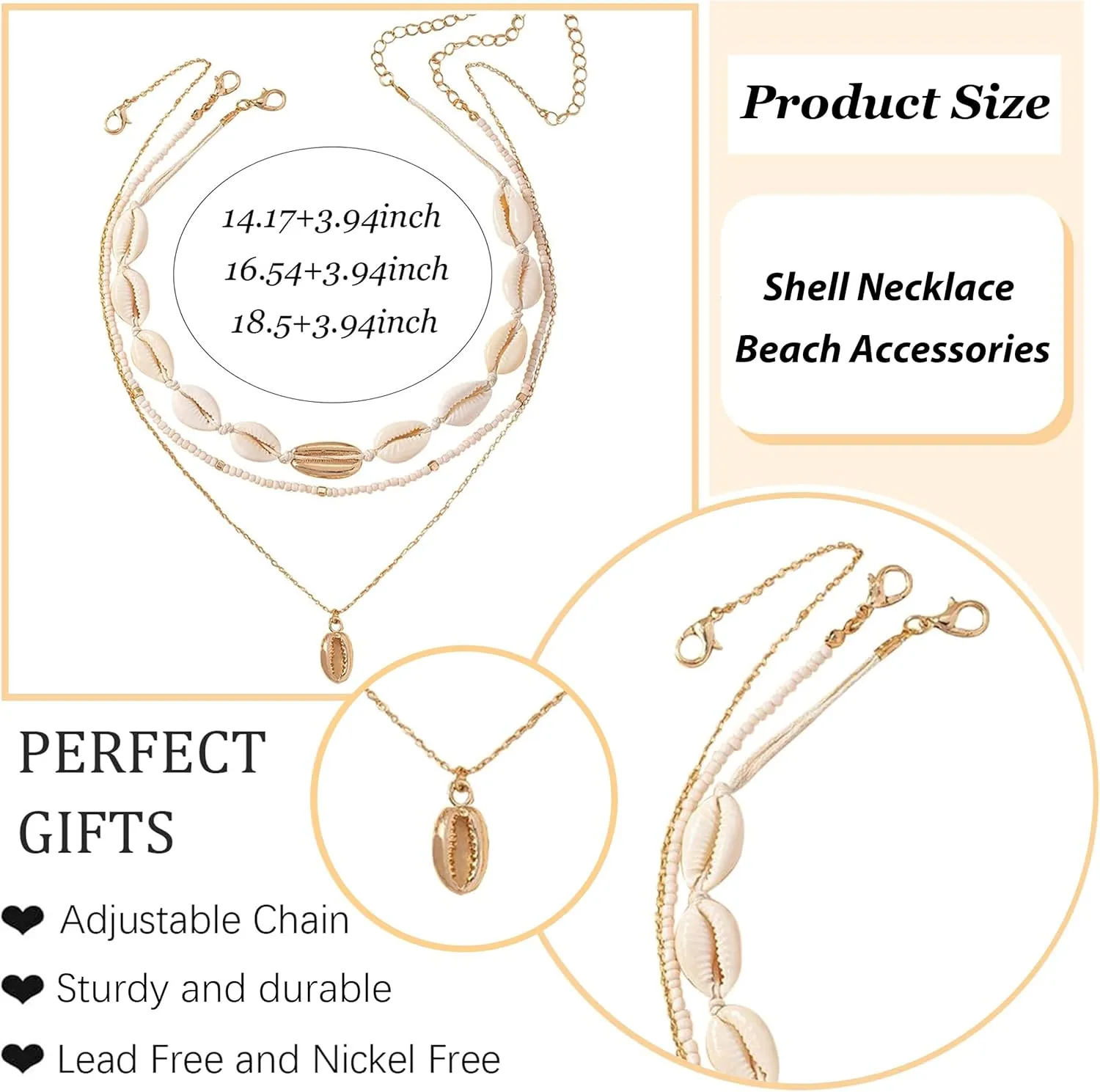 Seashell Necklace Gold Shell Necklaces for Women Layered Boho Beaded Puka Shell Necklace Summer Outfits for Women Beach Vacation Essentials Beachy Jewelry Gifts