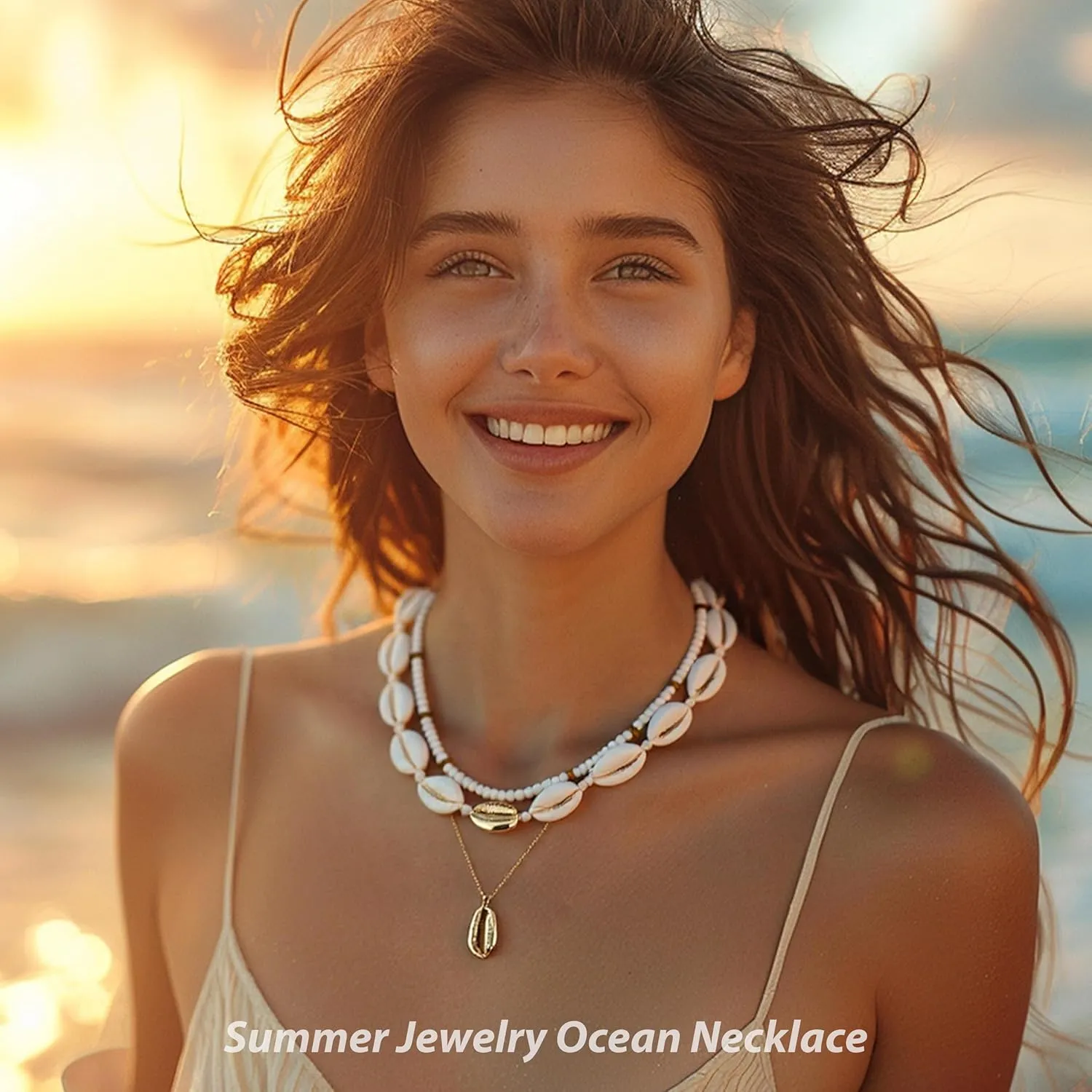Seashell Necklace Gold Shell Necklaces for Women Layered Boho Beaded Puka Shell Necklace Summer Outfits for Women Beach Vacation Essentials Beachy Jewelry Gifts
