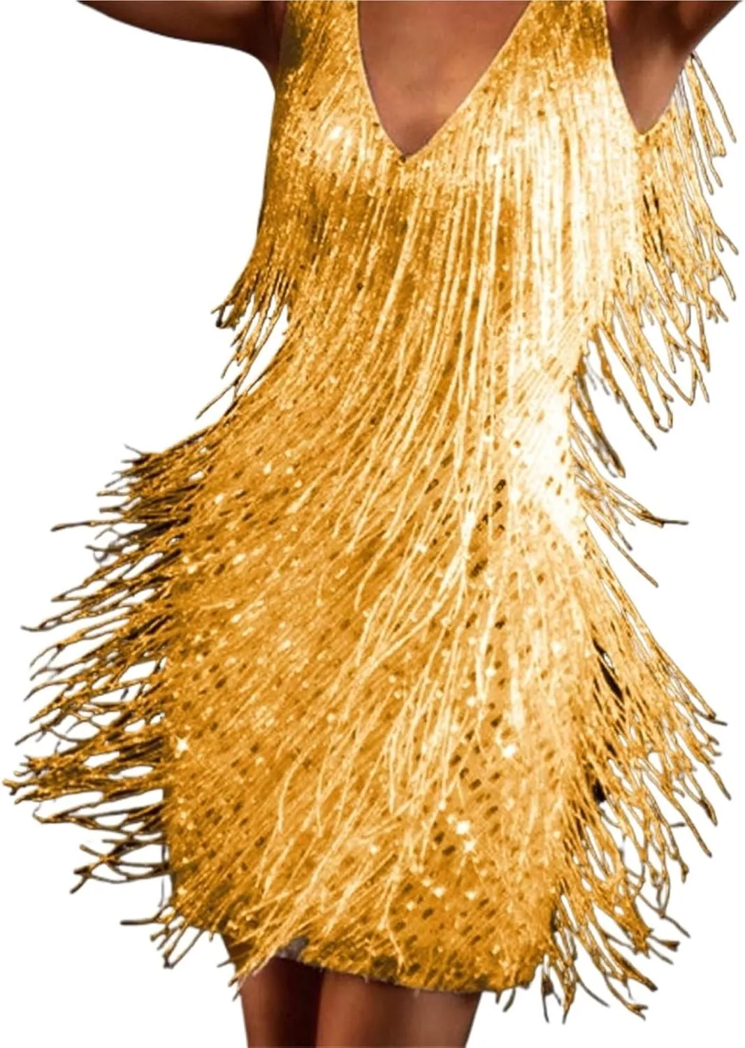 Sequin Fringe Dress Women's Skirt Dress Deep V Neck Sleeveless Pencil Skirt Fringed Midi Casual Clothing Solid Elegant