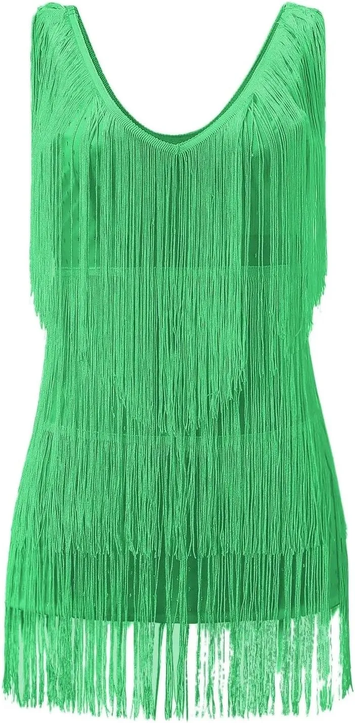 Sequin Fringe Dress Women's Skirt Dress Deep V Neck Sleeveless Pencil Skirt Fringed Midi Casual Clothing Solid Elegant