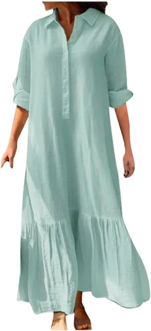 Sexy Summer Dresses for Women 2024 Long Button Maxi Shirt Dress Royal Blue Dresses for Women Office Dresses for Women