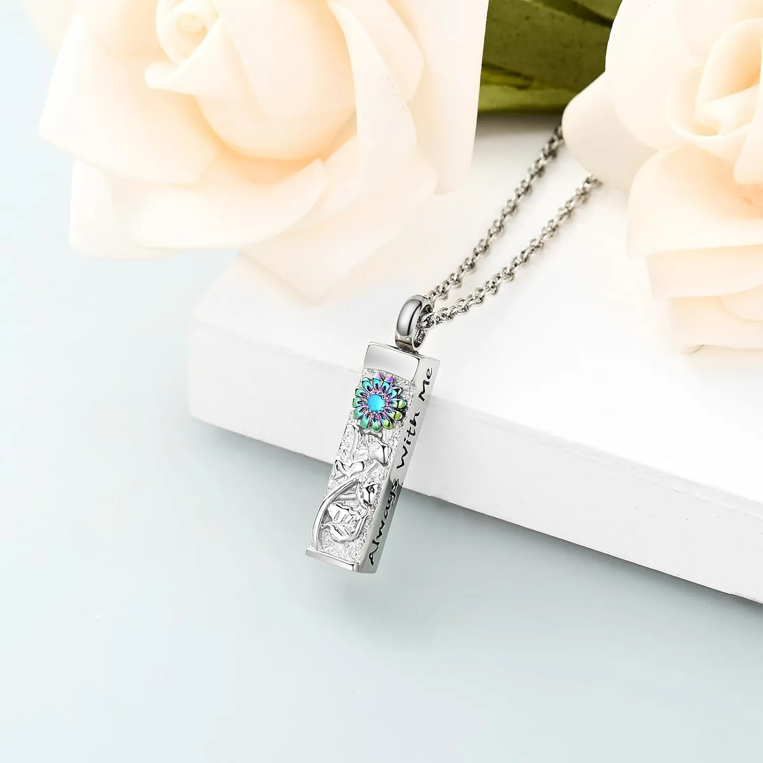 shajwo Bar Cremation Jewelry Sunflower Urn Necklaces for Ashes for Women Men Memorial Human Ashes Pendant