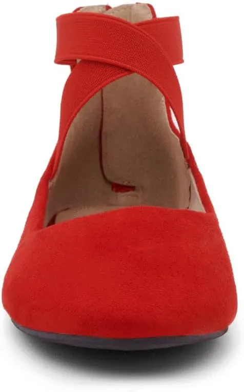 Shoe Land Women's Flats  Dressy & Casual Almond Toe Flat Shoes with Elastic Ankle Strap, Comfortable Slip-On Ballet Flats for Work, Office & Special Occasions