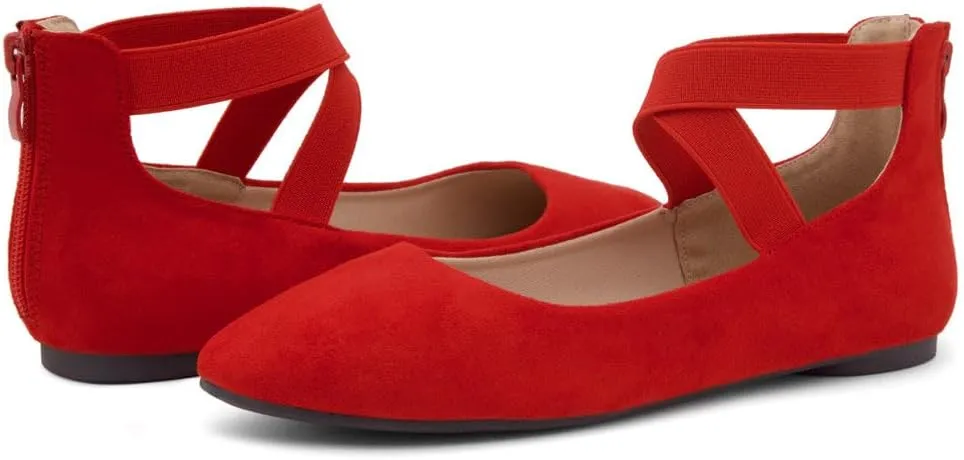 Shoe Land Women's Flats  Dressy & Casual Almond Toe Flat Shoes with Elastic Ankle Strap, Comfortable Slip-On Ballet Flats for Work, Office & Special Occasions