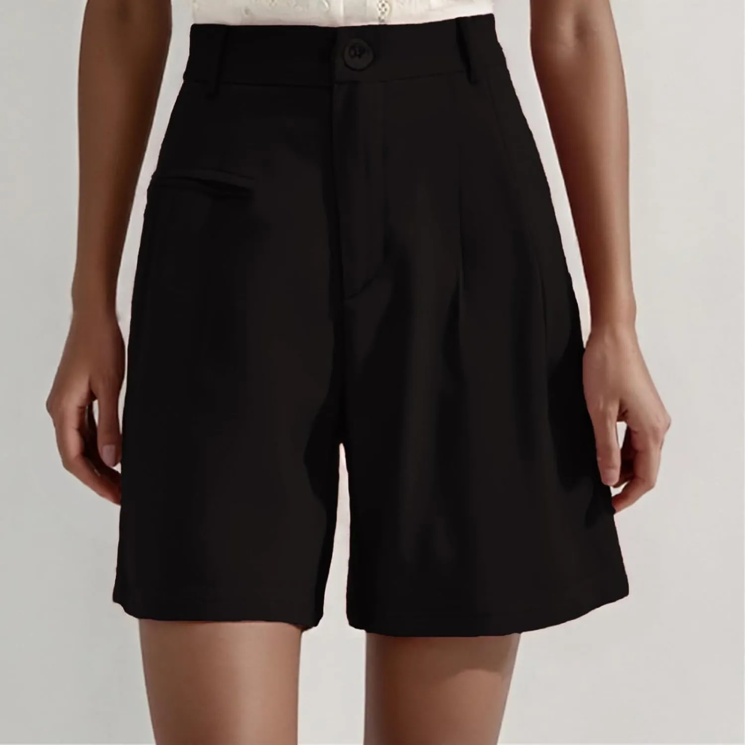 Shorts for Women Dressy Casual Loose Summer Wide Leg Elastic Waist Work Business Office Trouser Shorts with Pockets