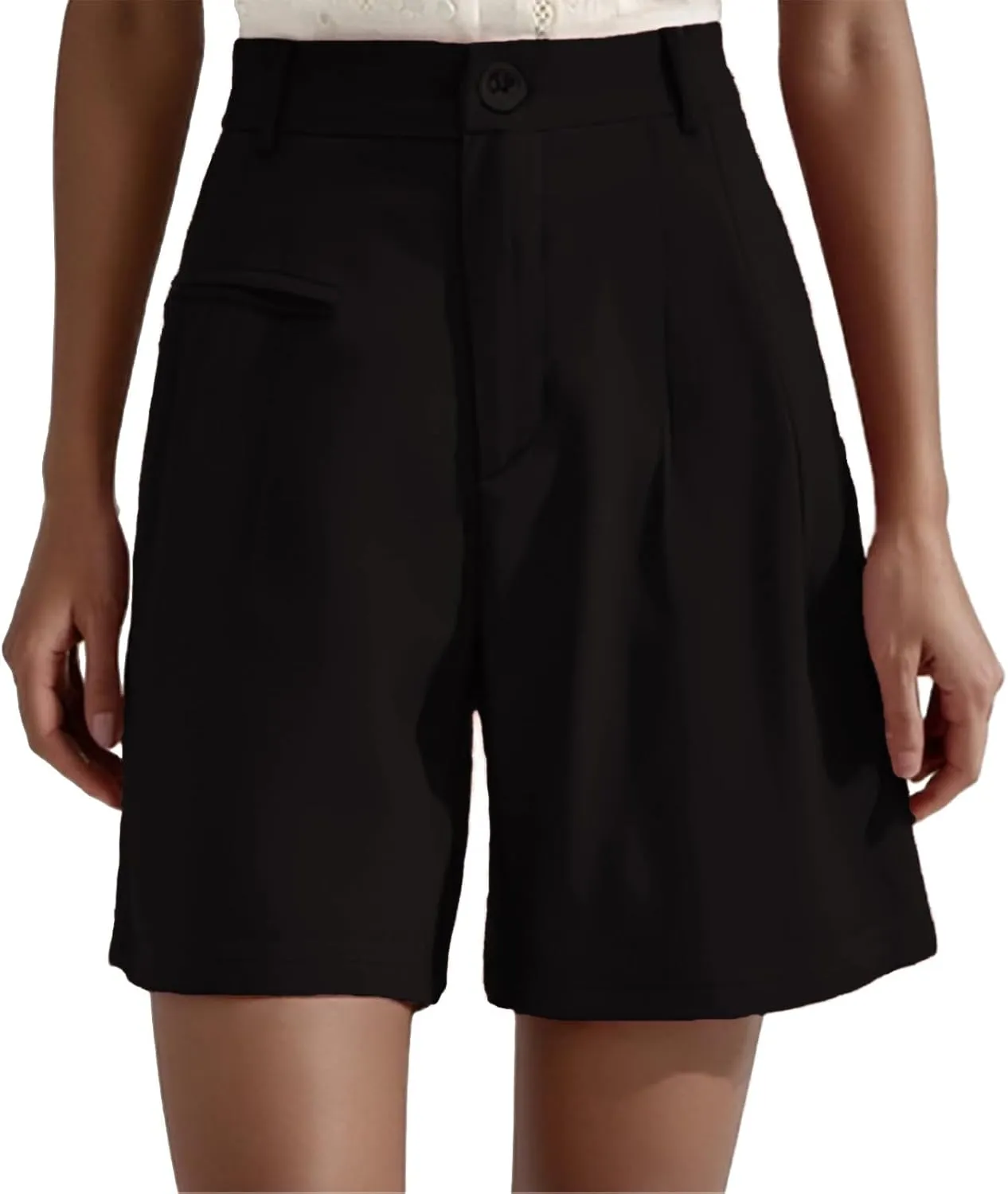 Shorts for Women Dressy Casual Loose Summer Wide Leg Elastic Waist Work Business Office Trouser Shorts with Pockets